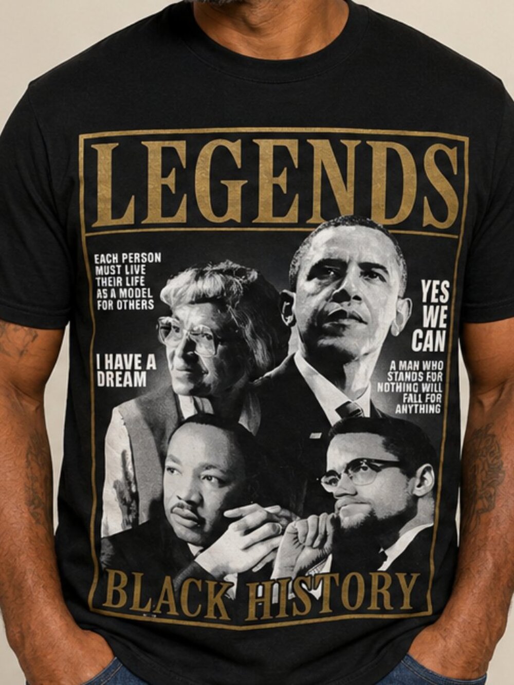 Legends Black History Graphic T-Shirt- MLK, Malcolm X & Barack Obama – Sz XL